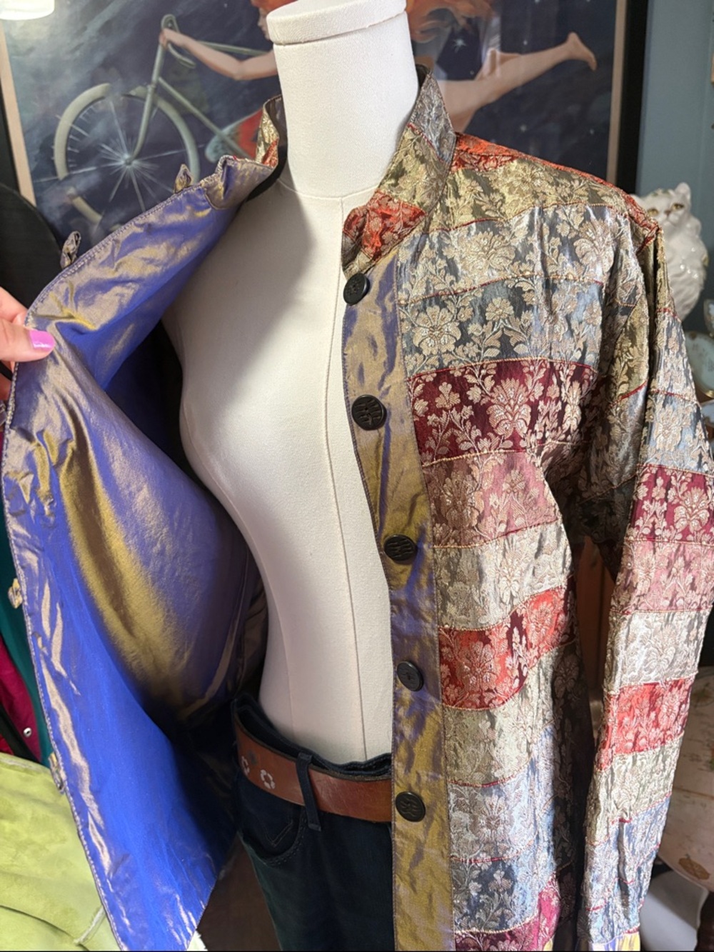Coldwater Creek Multicolor Patchwork Brocade Coat Jacket